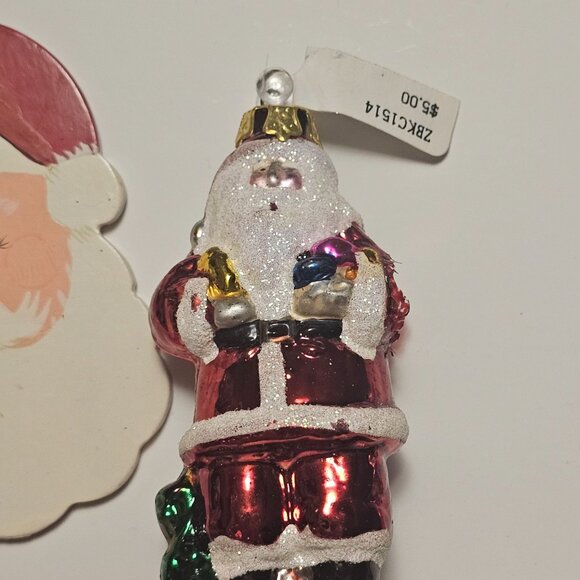 10 VTG Assorted Santa Christmas Ornaments Kurt Adler, Silvestri, Needlepoint - Picture 7 of 12